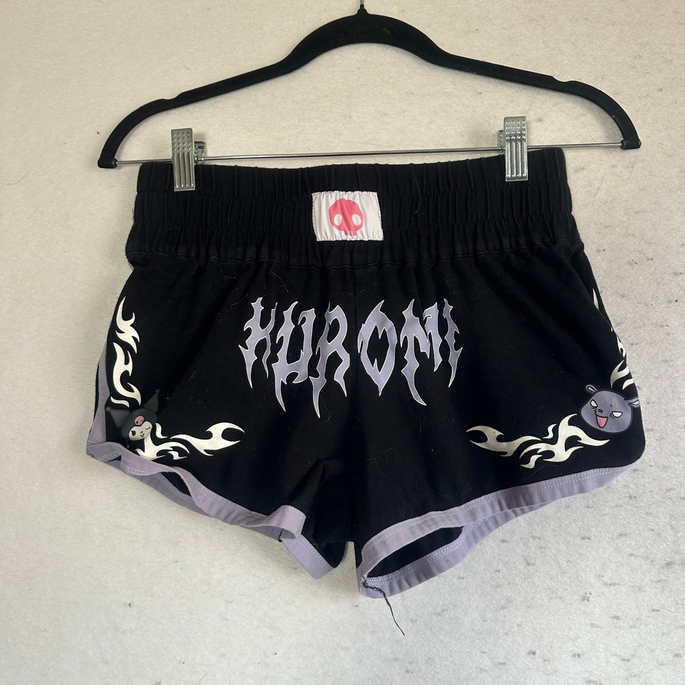 Sanrio Kuromi Hot Topic Black Gothic Dolphin Shorts Metal Font Small